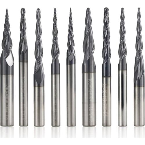 Solid carbide ball tapered nose end mills 2 flute engraving router bits hrc55 cnc bit mteal wood engraving bit