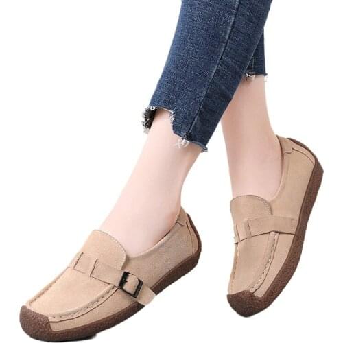 Comfortable and Lightweight Womens Flat Shoes Cow Suede Punk Style Shoes Large Size 43 High Quality Soft Sole Womens Shoes