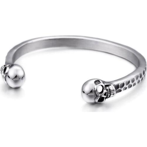 Vintage Titanium Steel Bracelet Opening Gothic Double Cranial Head Bracelet Men and women personality skull jewelry