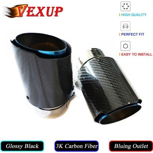 Top Quality Car Exhaust Pipe Tail Pipe Muffer Tip Universal Exhaust Tip Bluing Steel Pipe Glossy Black Carbon Straight Edge