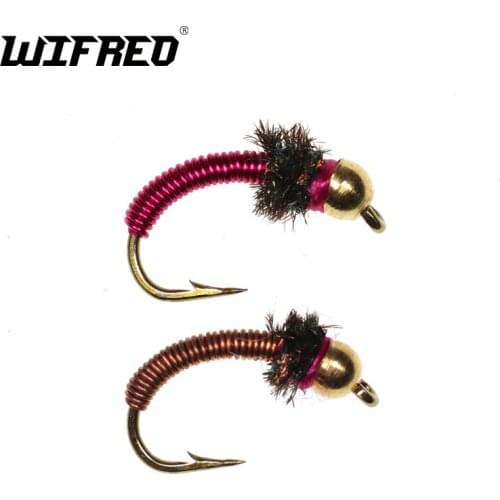 Wifreo 6PCS #12 Bead Head Brassie Red Copper Caddis Fly Midge Larva Trout Panfish Fishing Nymphs Flies with Copper Wire Body
