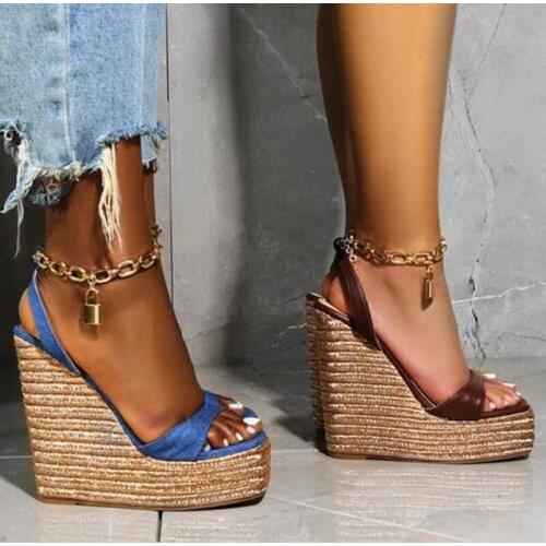 34~42 Women Wedge Sandals Female Platform Bohemia High Heel Sandals Fashion Chain Strap Open Toe Ladies Shoes Zapatos De Mujer