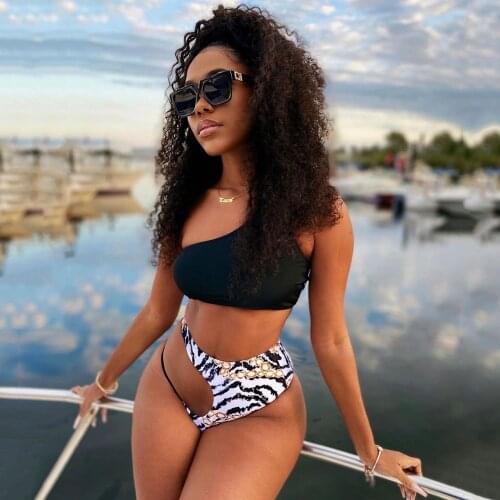 One Shoulder Bikini Women High Waist Swimsuit Female 2021 Sexy Hollow Out Bikini Set Bather Bathing Suits Summer Beach Wear Swim