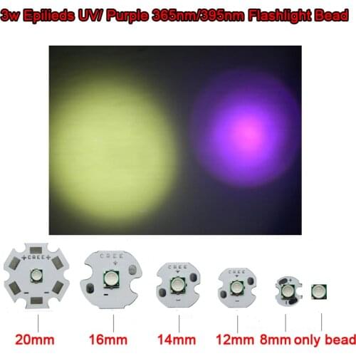 2pcs Cree 3535 Package LED 3W EPILEDS UV Ultraviolet 365nm / 395nm Chip 20mm base For Fishing, Nail Dryer, Currency Detector