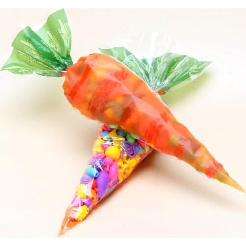 20PCS Kids Birthday Party Decoration Easter Carrot Candy Bag Easter Rabbit Gift Bag Candy Cones Transprant Plastic Bag