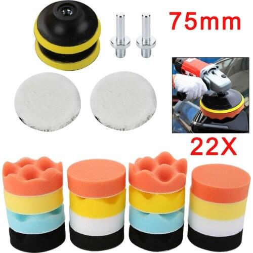 22pcs/Lot 3inch Car Polishing Kit Buffing Waxing Polishing Sponge Pads Set All Foam Polishing Pads Are With Hook-N-Loop Backed