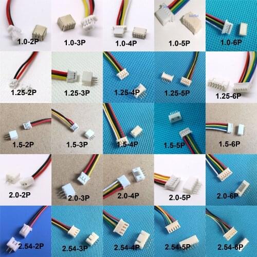 250sets 1.0mm 1.25mm 1.5mm 2.0 2.54mm 2/3/4/5/6 Pin Male Connector Wire & Female Plug SH JST ZH PH XH 2/3/4/5/6 Pin Each 10sets