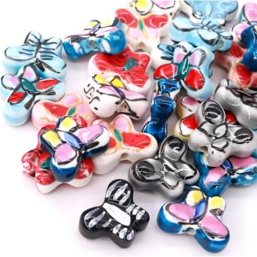5pcs 17x13mm Butterfly Ceramic Beads Colorful Butterflies Spacer Ceramic Beads Cute Kawaii Loose DIY Beads For Jewelry Making