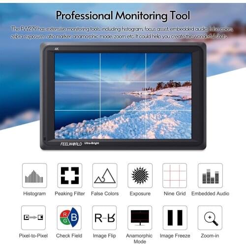 FEELWORLD FW279/FW279S 7 Inch 2200nit Ultra Bright Daylight Viewable Camera Field Monitor Thin Design 4K HDMI Input Output