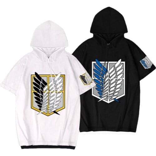 Anime Hoodie Attack Giant Scouts Mikasa Ackerman Rival Cosplay Eren Jaeger Short Sleeve Hooded T-Shirt 2022