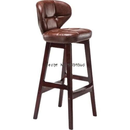 Solid Wood Bar Chair Nordic Retro Home Back Bar Chair Bar Stool Front Desk Reception Coffee High Foot Bar Chair