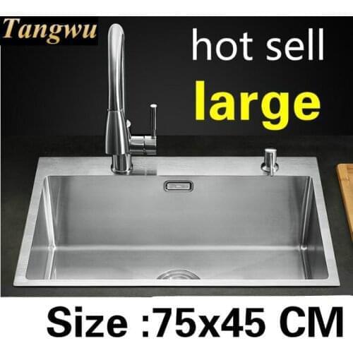 Free shipping Household kitchen manual sink single trough vogue do the dishes 304 stainless steel hot sell large 75x45 CM