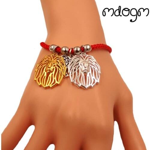 Lion Animal Charm Bracelet For Women Men Couple Love Rope Male Female Pearl Red Heart Black Girls jewelry