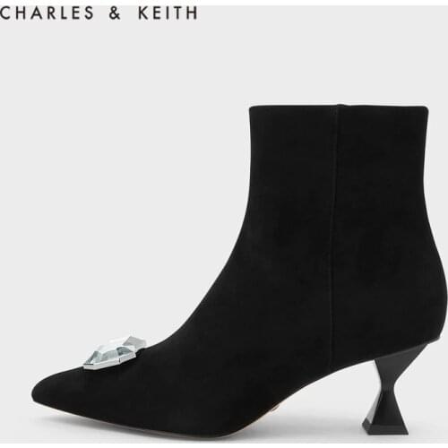 CHARLES＆KEITH New Arrival for Winter 2020 SL1-90280040-AWomens Fashion Ankle Boots Semi-precious Stone Decorated High Heels
