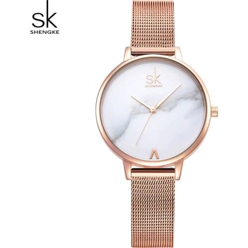 Shengke Creative Marble Dial Watches Women Luxury Stainless Steel Quartz Watch Reloj Mujer 2019 SK Women Wrist Watch #K0039