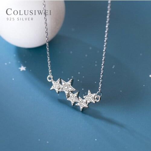Colusiwei Genuine 925 Sterling Silver Clear CZ Twinkling Stars Pendant Necklace for Women Wedding Engagement Party Fine Jewelry
