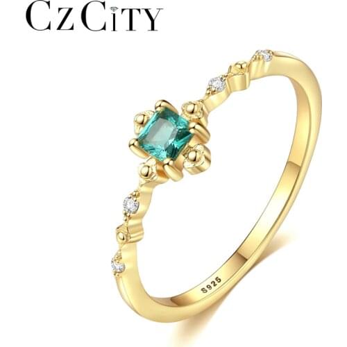 CZCITY Fashion Delicate Square Emerald Bridal Wedding Ring Genuine 925 Silver Sterling Female Gemstone Ring Brand Silver Jewelry