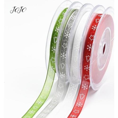 JOJO BOWS 10mm 10m Christmas Decoration Ribbon For Crafts Printed Tape For Needlework Wrapping Materials Home Party Decoration