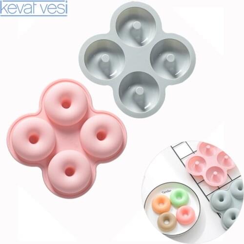 Diy Donut Mould 4 Hole Silicone Mold Non-Stick Doughnuts Mould Cake Mold for Donuts Bagels Pastry Baking Tools Chocolate Molds