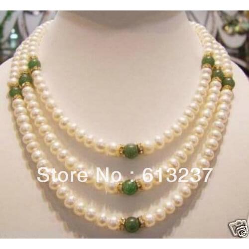 Hot free Shipping new Fashion Style diy Genuine 7-8 mm freshwater pearl and green chalcedony necklace MY5280