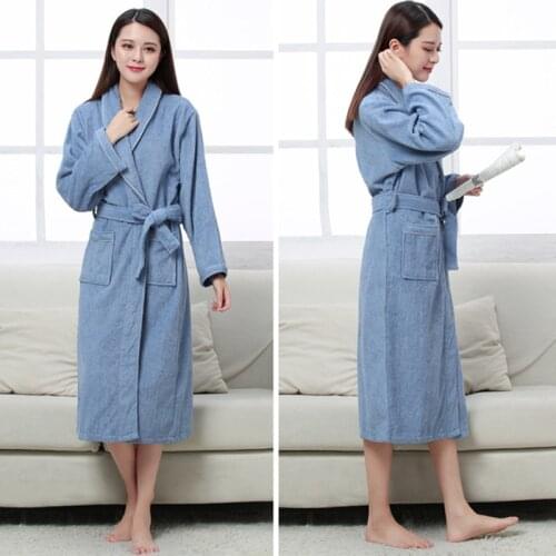 Casual Men Women Toweling Terry Robe 100% Cotton Bathrobe Soft Ventilation Sleeprobe Winter Warm Homewear
