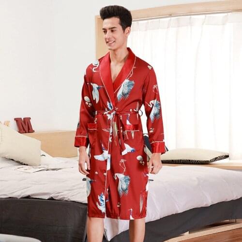 Short Sleepwear Night Dress Robe Chinese Men Satin Home Dressing Sexy Print Nightwear Home Clothes Summer Bathrobe Kimono Gown