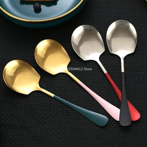 Multifunctional Food Serving Spoon Stainless Steel Long Handle Soup Porridge Rice Scoop Tableware Spoon Dinnerware Kitchen Tools