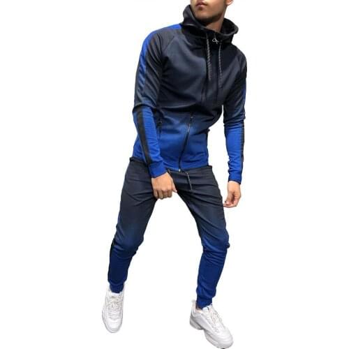 Fashion Men Gradient Color Sport Sweat Suit Hoodie Trousers Pants Set Tracksuit