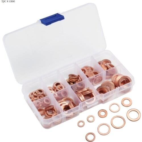 200PCS Copper Washer Gasket Set 9 Sizes Flat Ring Seal M5/M6/M8/M10/M12/M14 For Hardware Accessories with Box