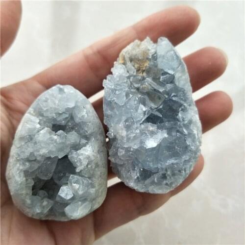 Natural stone and mineral 2 pieces crystal celestine geode celestite geode from madagascar for crystal healing meditation