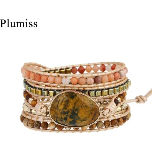 Oval Pietersite Charm Wrap Bracelet for Women Tiger Eye Mix Natral Stone Bracelets Armband Dames Hand Made Jewelry Dropshipping