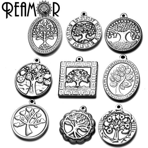 REAMOR 316l Stainless Steel Tree of Life Series Anchor Floating Dangle Charms Fit Necklace Pendant Jewelry Making Gift Wholesale