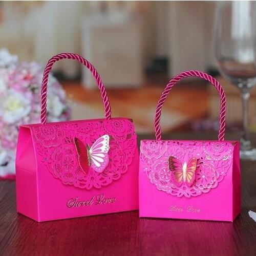 Festival supplies candy box bag chocolate paper gift package for Birthday Wedding Party favor Decor DIY handbag butterfly Wh