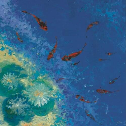 Handpainted impression seascape oil painting beautiful seascape picture under water fish oil painting