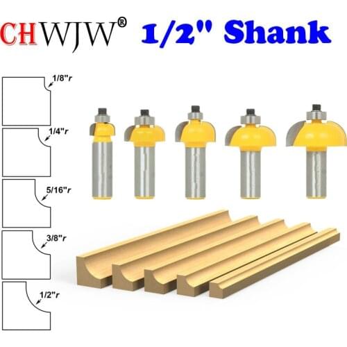 5 PC 1/2" Shank Cove Router Bit Set Line knife Woodworking cutter Tenon Cutter for Woodworking Tools-CHWJW 13522