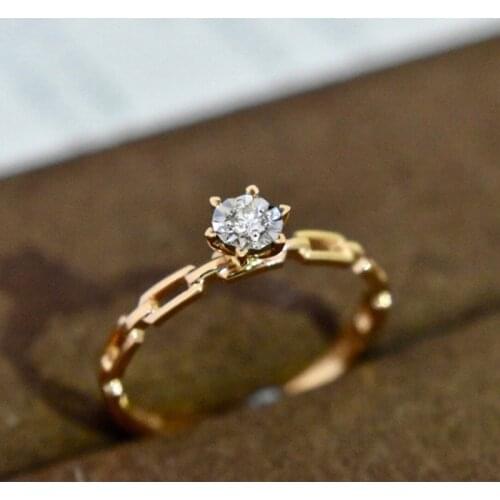 UBESTNICE Pure18K Rosegold Natural Diamond 0.05ct Geometric Hollow Rings For Women Wedding Engagement Party Gift Fine Jewelry