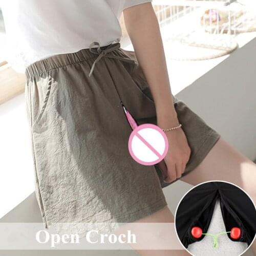 Outdoor Sex Shorts Women Summer Beach Invisible Zipper Open Crotch Trousers Sexy Clothes Night Club Party Wear Jogging Shorts