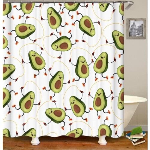 Funny Shower Curtain Cute Fruit Avocado Characteron Make The Jump Rope Exercises on White Background Durable Waterproof Polyest