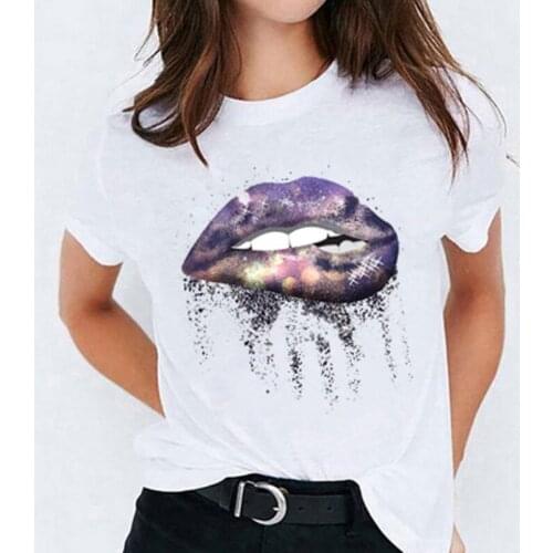 11 Styles Letter Lip Print Creative Printing Casual T-shirt O-neck Short-sleeved Womens Loose Top Womens Oversized T-shirt 4XL