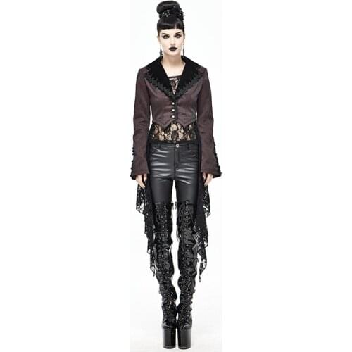 Gothic Palace Style Velvet V-neck Single-breasted Leather Jacket Short Coat Irregular Stitching Lace Hem Coat Top