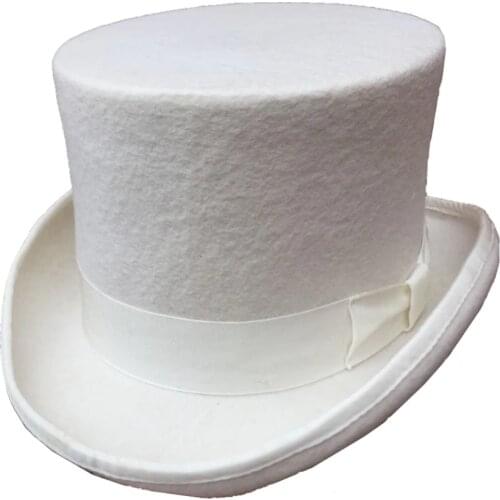 Off White Wool Felt Low Short Top Hat Topper For Men Women