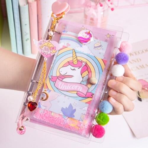A5 A6 Ins girl Cute Pink Unicorn series Spiral Notebook Loose-leaf 6 Hole Travelers Removable Hand-book Notepad Gift Suit Diary