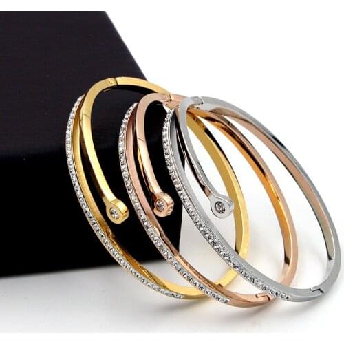 Fashion Stainless Steel Better Crystal Bangle Bracelet Rose Gold Color Female Woman Wedding Party Gift
