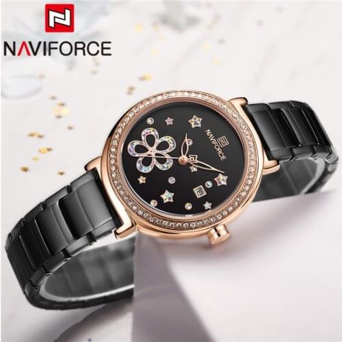NAVIFORCE Top Luxury Brand Women Watch Black Gold Quartz Lady Waterproof Wristwatch Fashion Stainless Steel Female Clock 5016