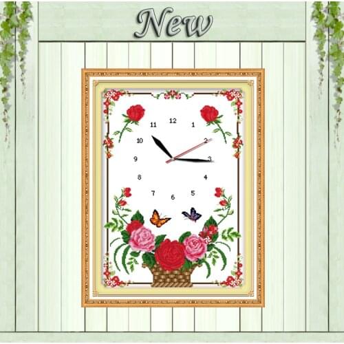 Flowers butterfly clock decor painting counted print on canvas DMC 14CT 11CT Chinese Cross Stitch Needlework Set Embroidery kits
