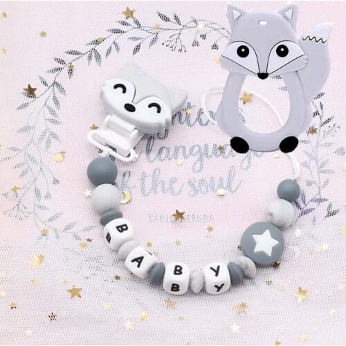 Baby Personalized Name Pacifier Chain Clips Food Grade Silicone Beads Dummy Clip Teether Teething Toys Free BPA Baby Shower Gift