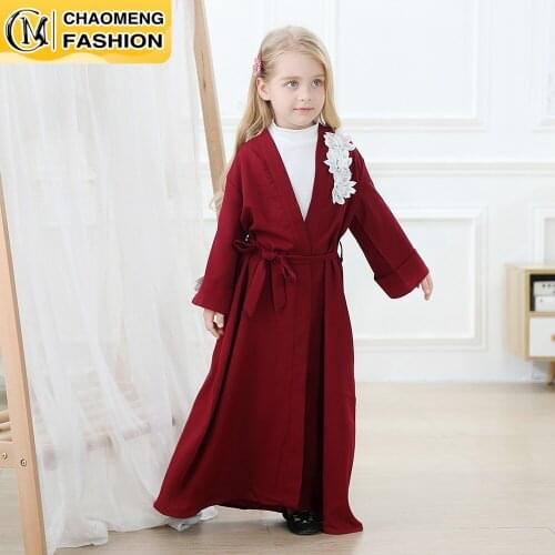 Dubai Kids Abaya Middle East Modest Fashion Flowers Muslim For Children Robe Kaftan Turkey Islamic Girls Clothing Vetement Fille