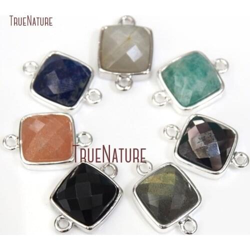 Double Bail Pendant Hematite, Yellow Sunstone, Labradorite, Onyx, Pure Amazonite, Sunstone, Lapis Lazuli Connector 10mm PC12588