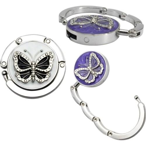 Fashion Originality Lovely Color Butterfly Design Handbag Folding Bag Purse Hook Hanger Holder For Gift Beetle Lock Bling