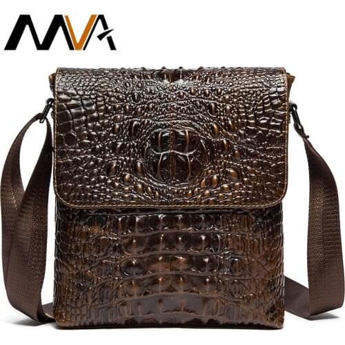 MVA Brand Mens Crossbody Shoulder Bags Men Genuine Leather Crocodile Pattern Fashion Business Man Messenger Bag Alligator 9881